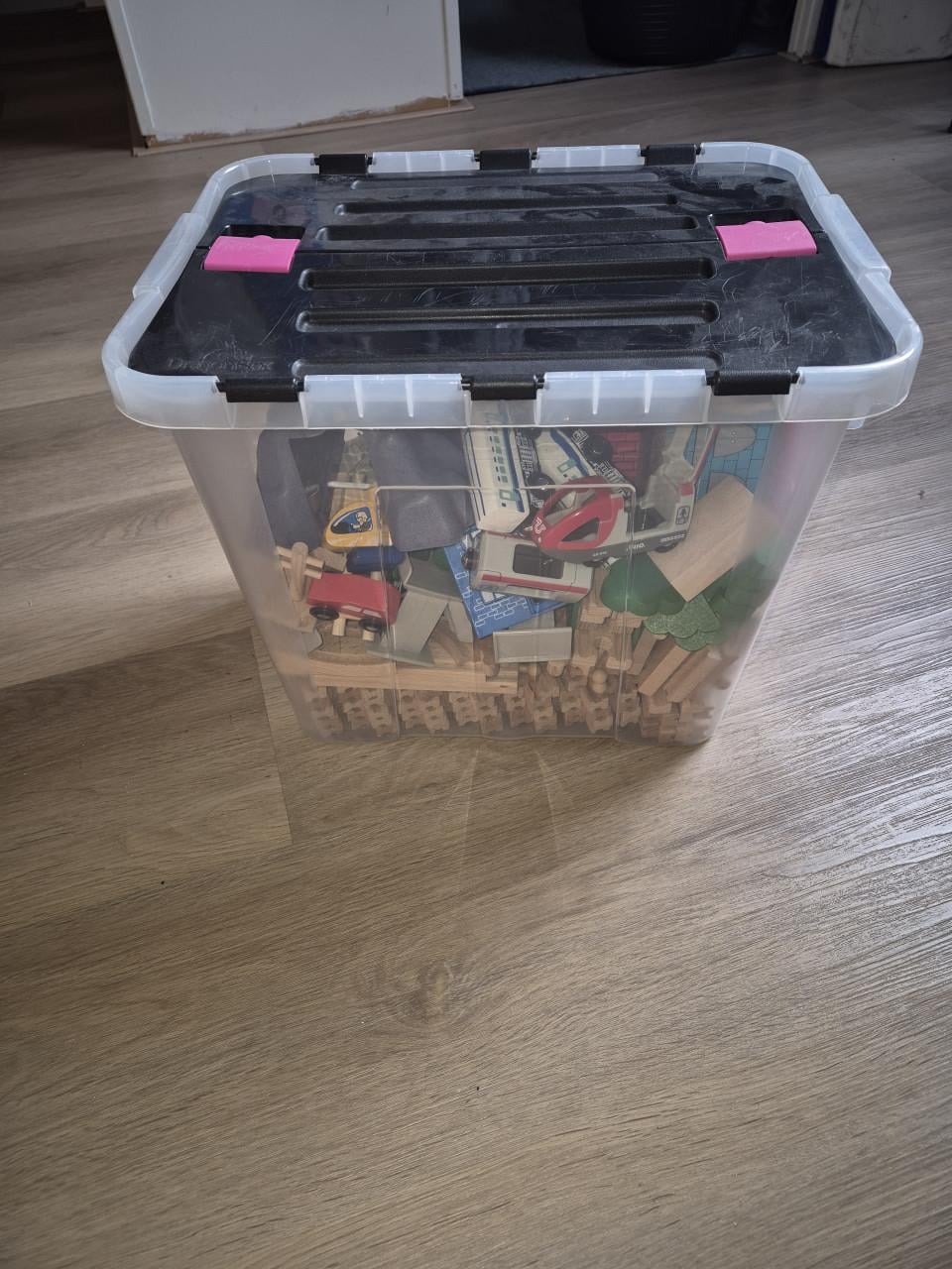 162 delige houten treinbaan in opbergdoos