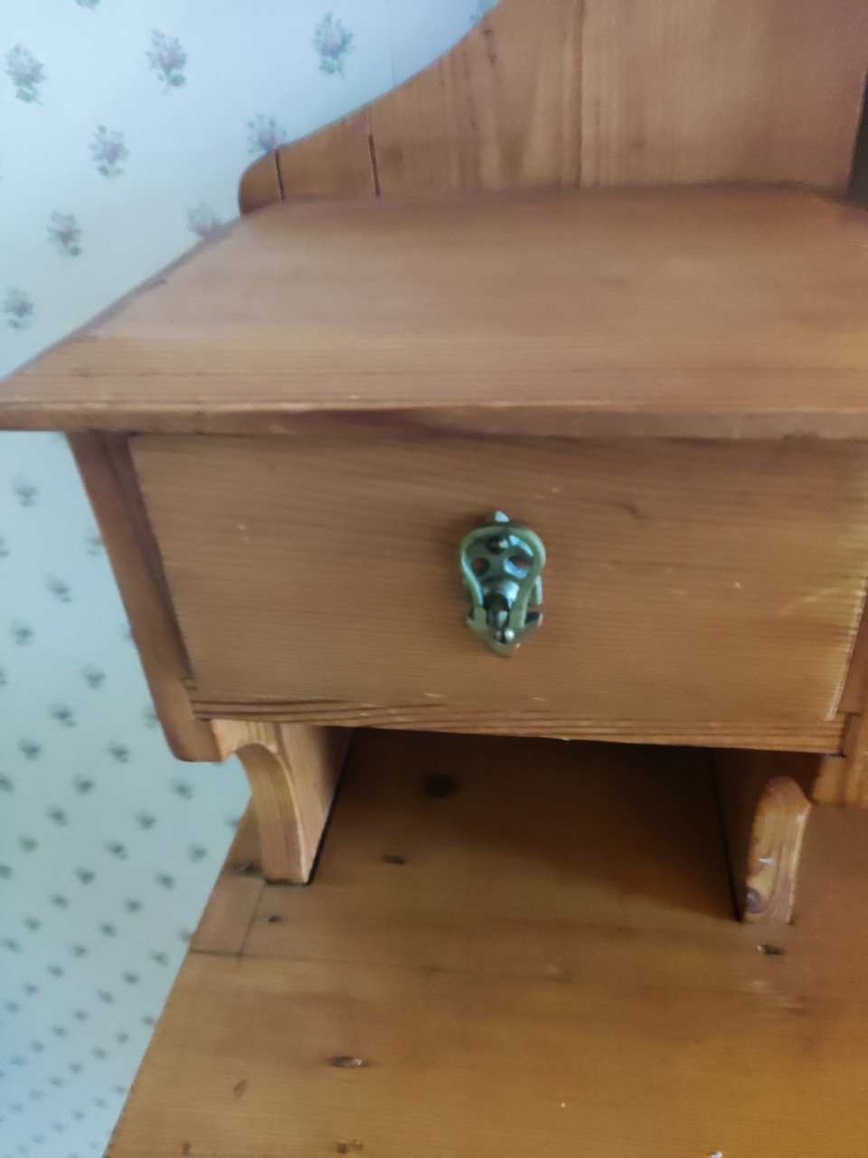 Nostalgische grenen kaptafel / toilettafel met spiegel (kan los) en 2 laden