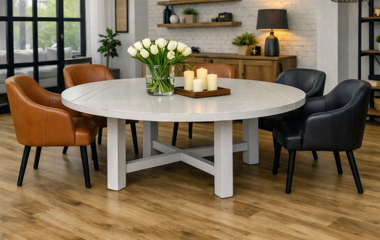 Massief eikenhouten eettafel, wit gespoten, inklapbaar