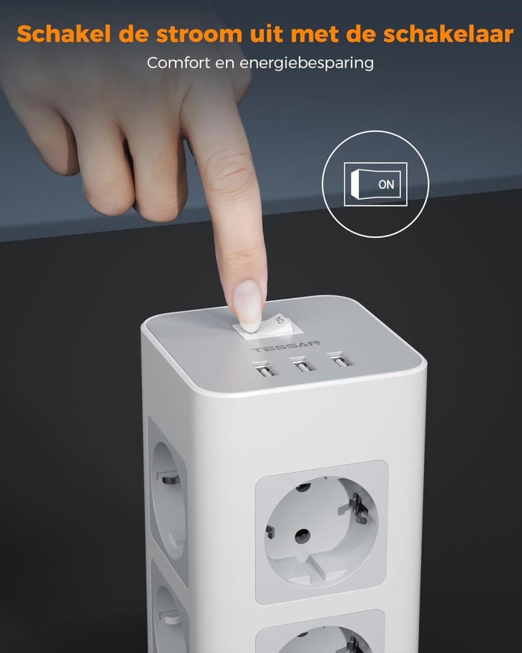TESSAN 8 Voudige Stekkerdoos, Stekkerdoos met 3 USB poorten