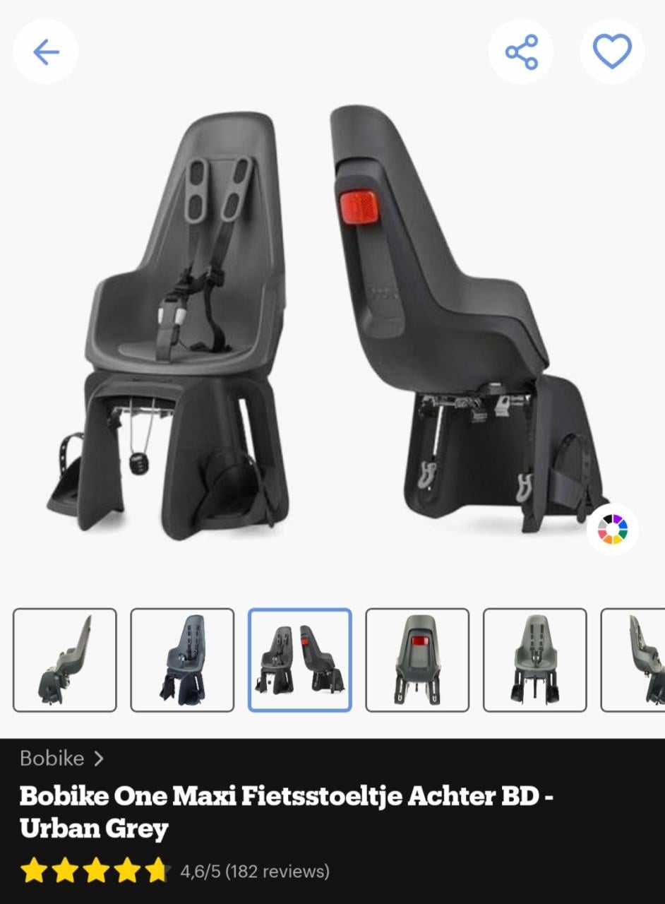 Bobike one maxi fietsstoeltje achter. Urban grey