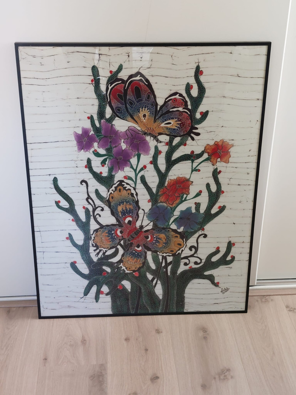 Originele batik uit indonesie in lijst achter glas
