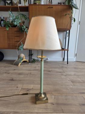 Vintage messing tafellamp met kap – 68 cm – sfeervol