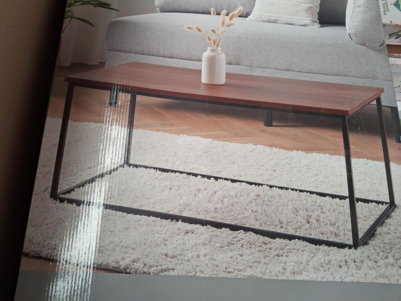 Nieuwe industriële salontafel 90 cm – houtlook met zwart frame