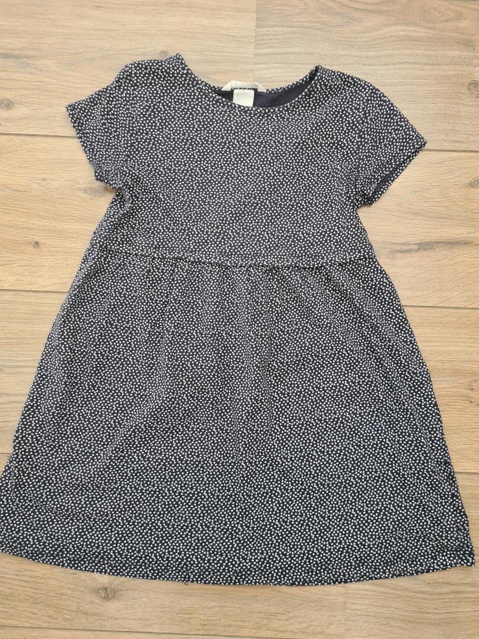 Donkerblauw met witte stipjes jurkje van H&M  Maat 128