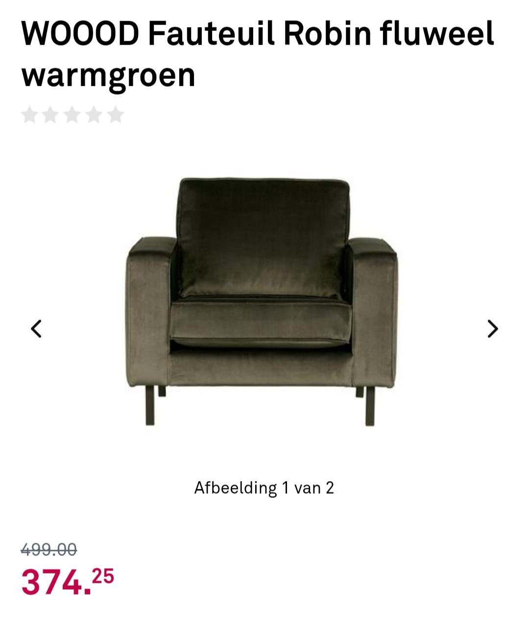 Stoel donkergroen fluweel, merk Woood Robin