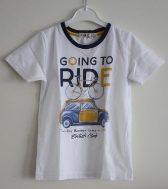 Wit shirt met print auto fiets maat 104