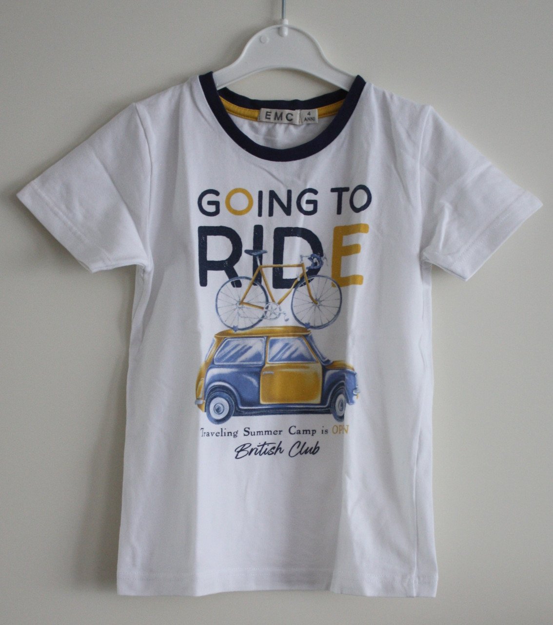 Wit shirt met print auto fiets maat 104