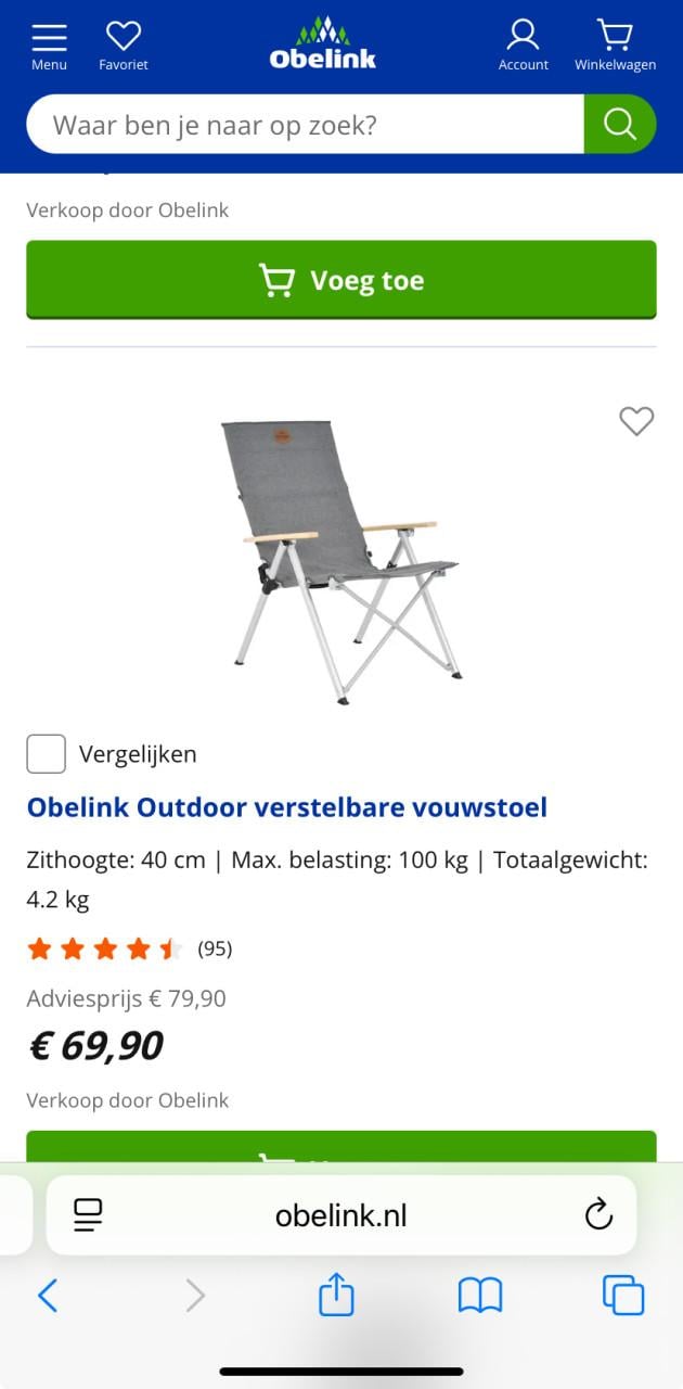 Obelink comfortabele vouwstoel ZGAN