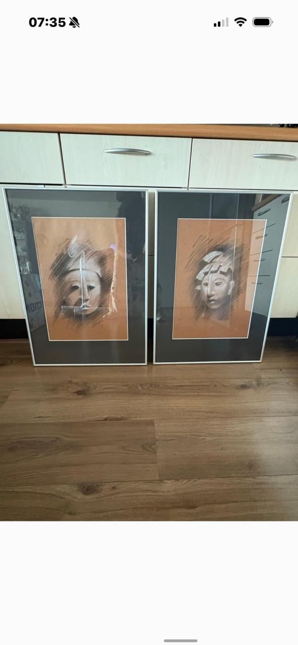 2  ingelijste Etsen van de Maja-cultuur