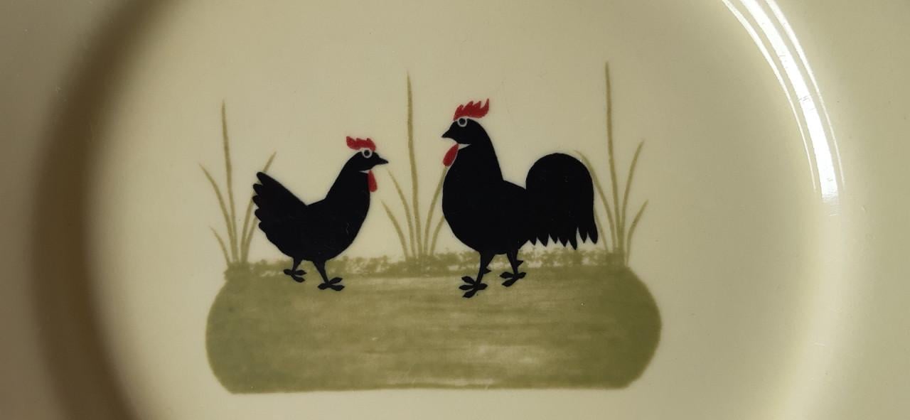 Zeller keramiek: Kip & haan servies:  1 ontbijtbord   Ø 21 cm.