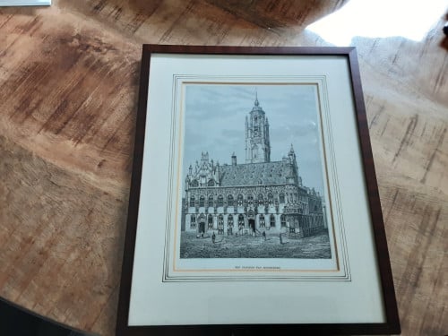 Oude pentekening van het stadhuis van Middelburg