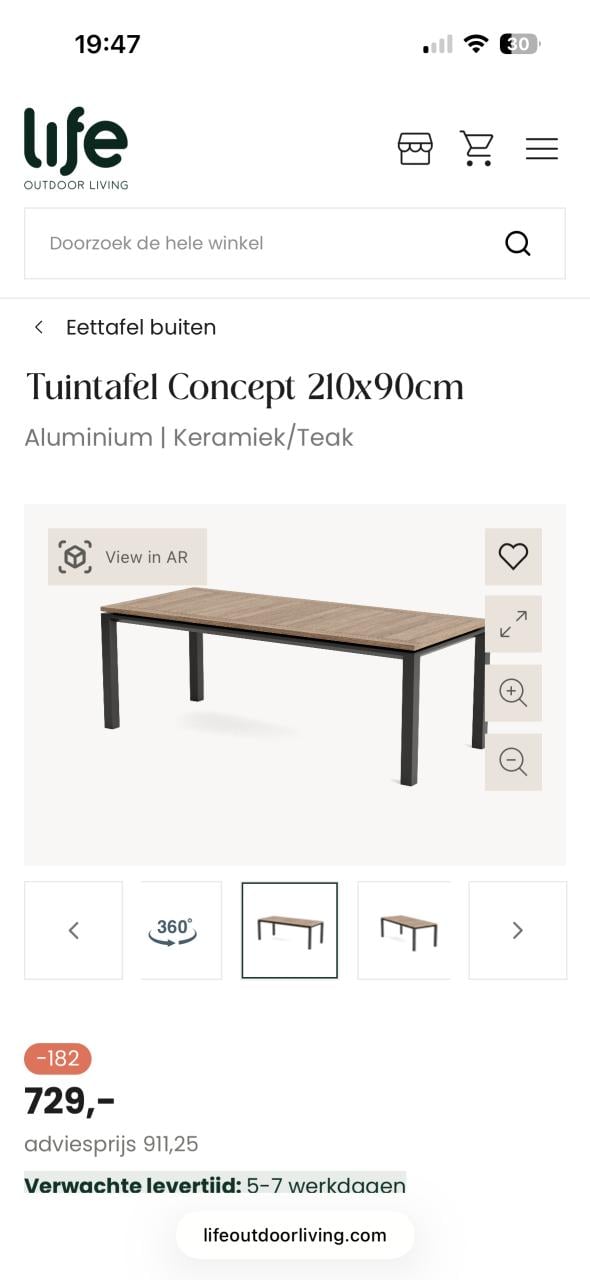 Tuintafel life 210x90 cm