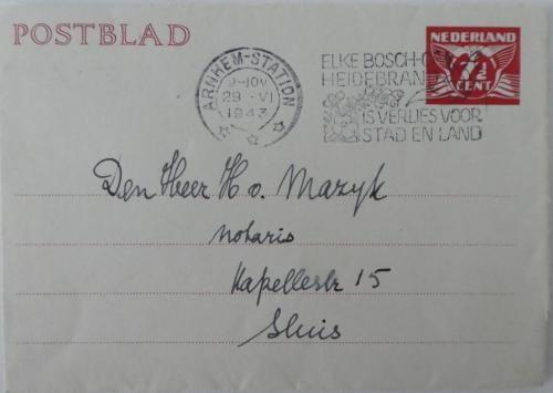 Postblad, 1943, Arnhem-Sluis