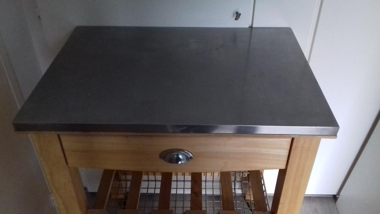 Houten Keuken Trolley serveerwagen met roestvrij metaal blad