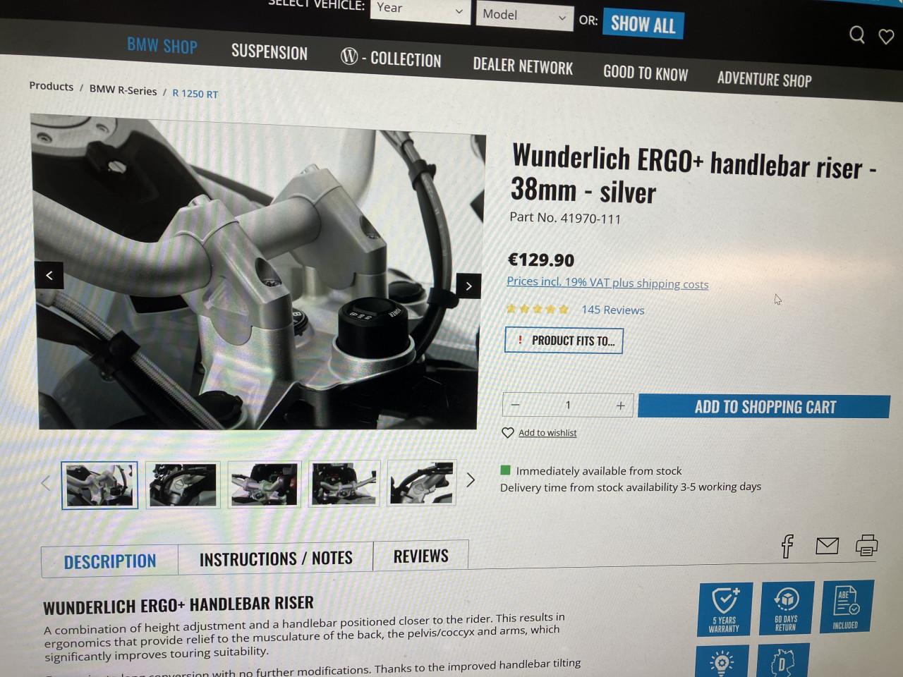 Wunderlich ergo stuurverhogers BMWR1200 1250 GS/RT Adv >2013