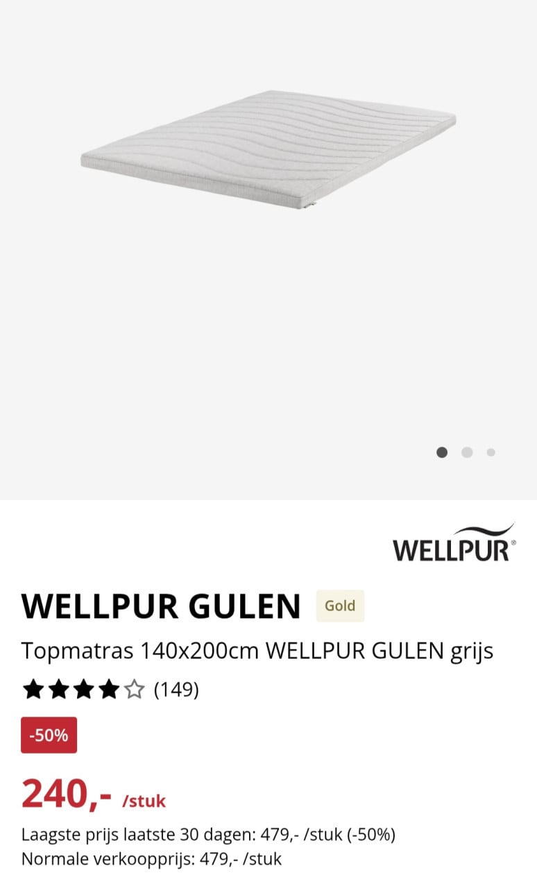 Topmatras Wellpur gulen gold 140x200