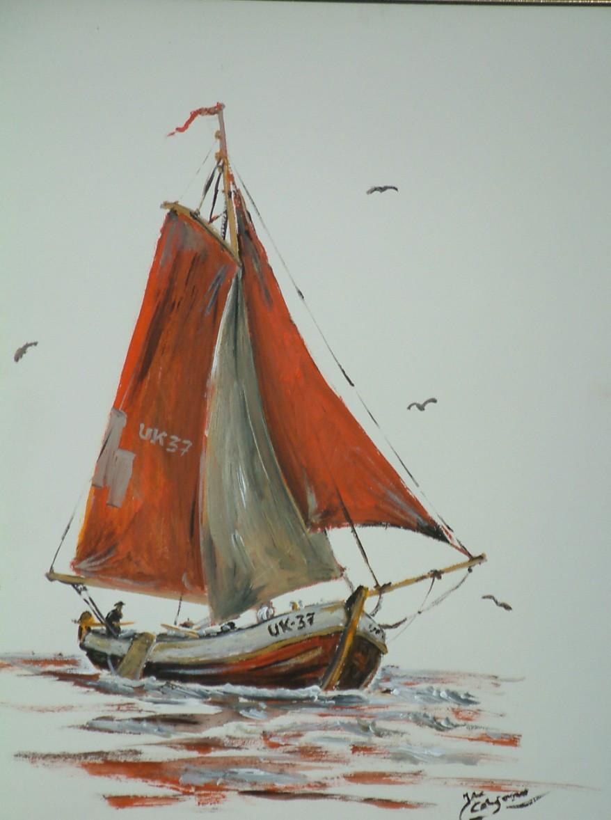 Acryl op etspapier met lijst 75 euro