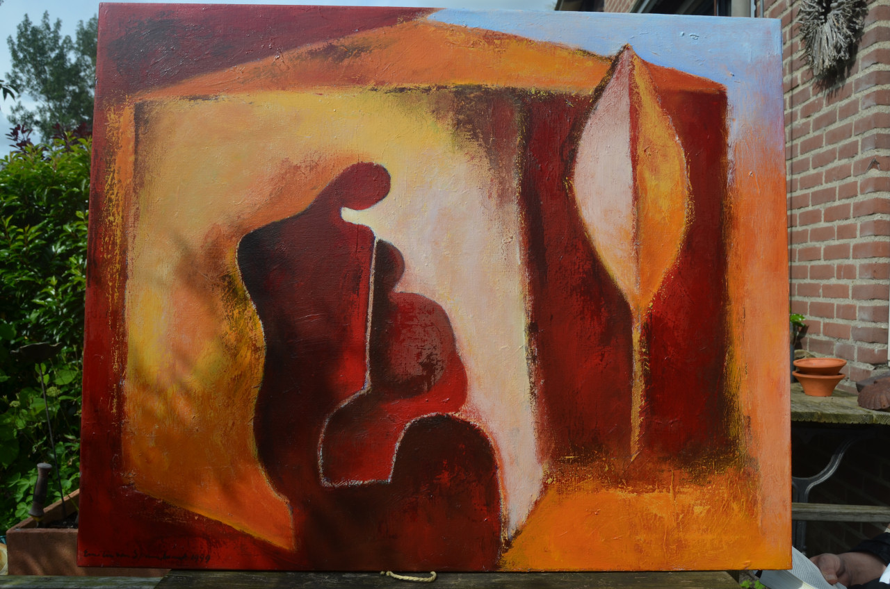Groot schilderij 'Moeder en kind' Emilie v. Spaendonck