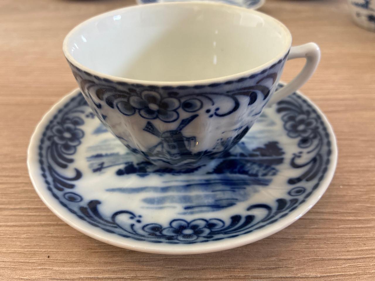 Delfts blauw kop en schotels, 6 stuks