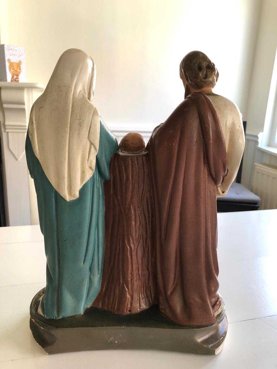 Mooi oud brocante heilig familebeeld, Jozef,Maria en kindje Jezus