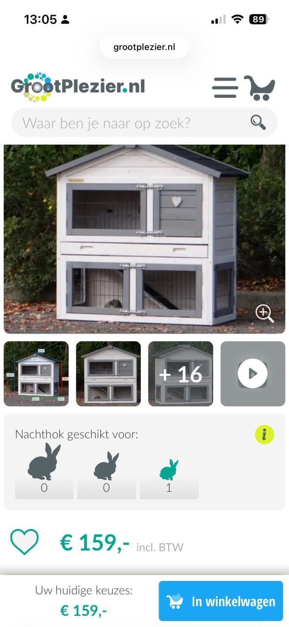 Konijnenhok met 2 verdiepingen en 6 deurtjes