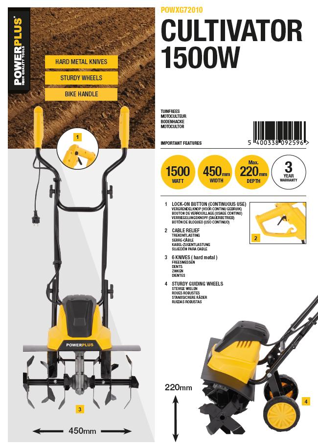 Grondfrees PowerPlus POWXG72010 Cultivator 1500W