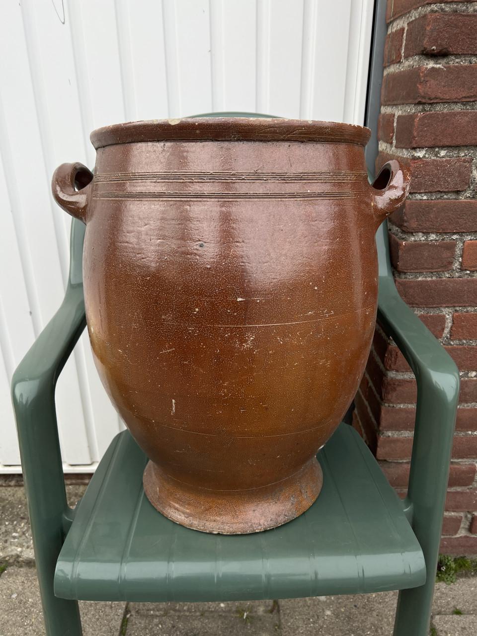 Grote antieke Bouffioulx grespot 50 cm Belgisch steengoed