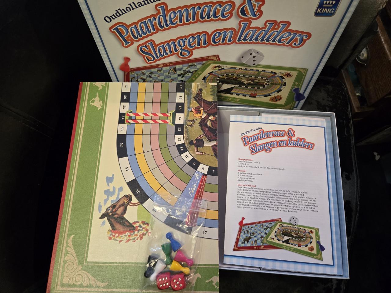 Vintage King Oudhollands Paardenrace & Slangen en Ladders bordspel. ZGAN