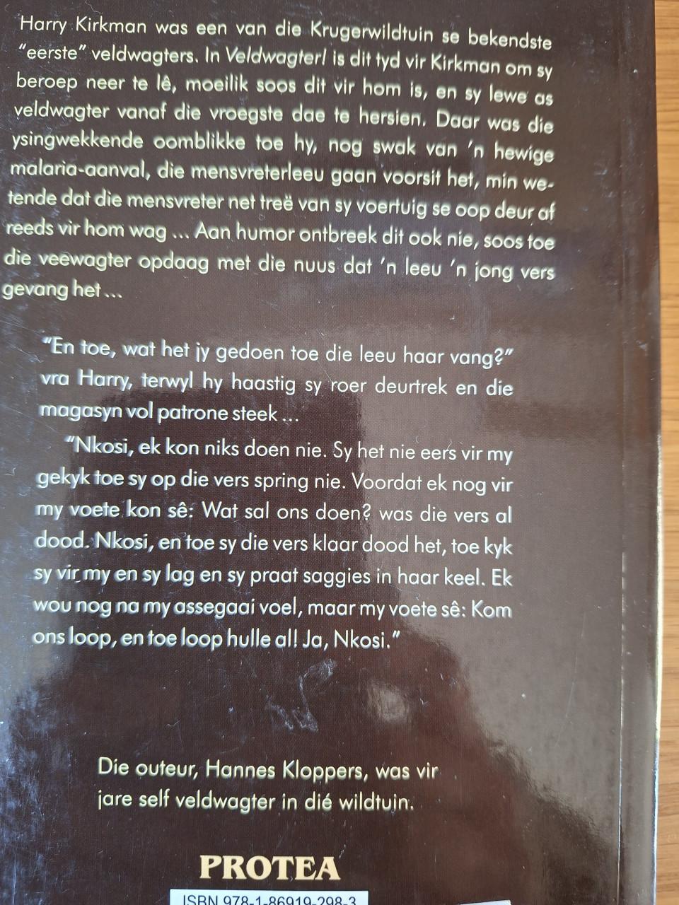 Te koop:  Veldwachter.  Hannes Kloppers. afrikaans