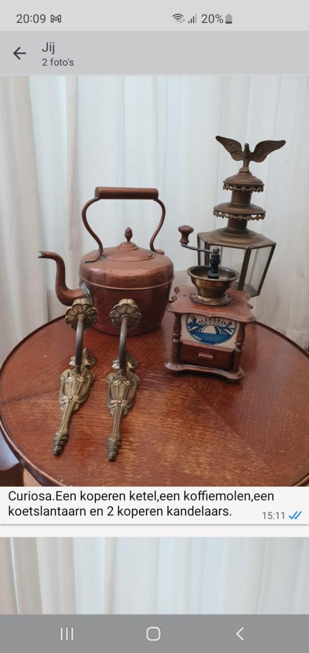 Koperen ketel.koffiemolen.koetslantaarn