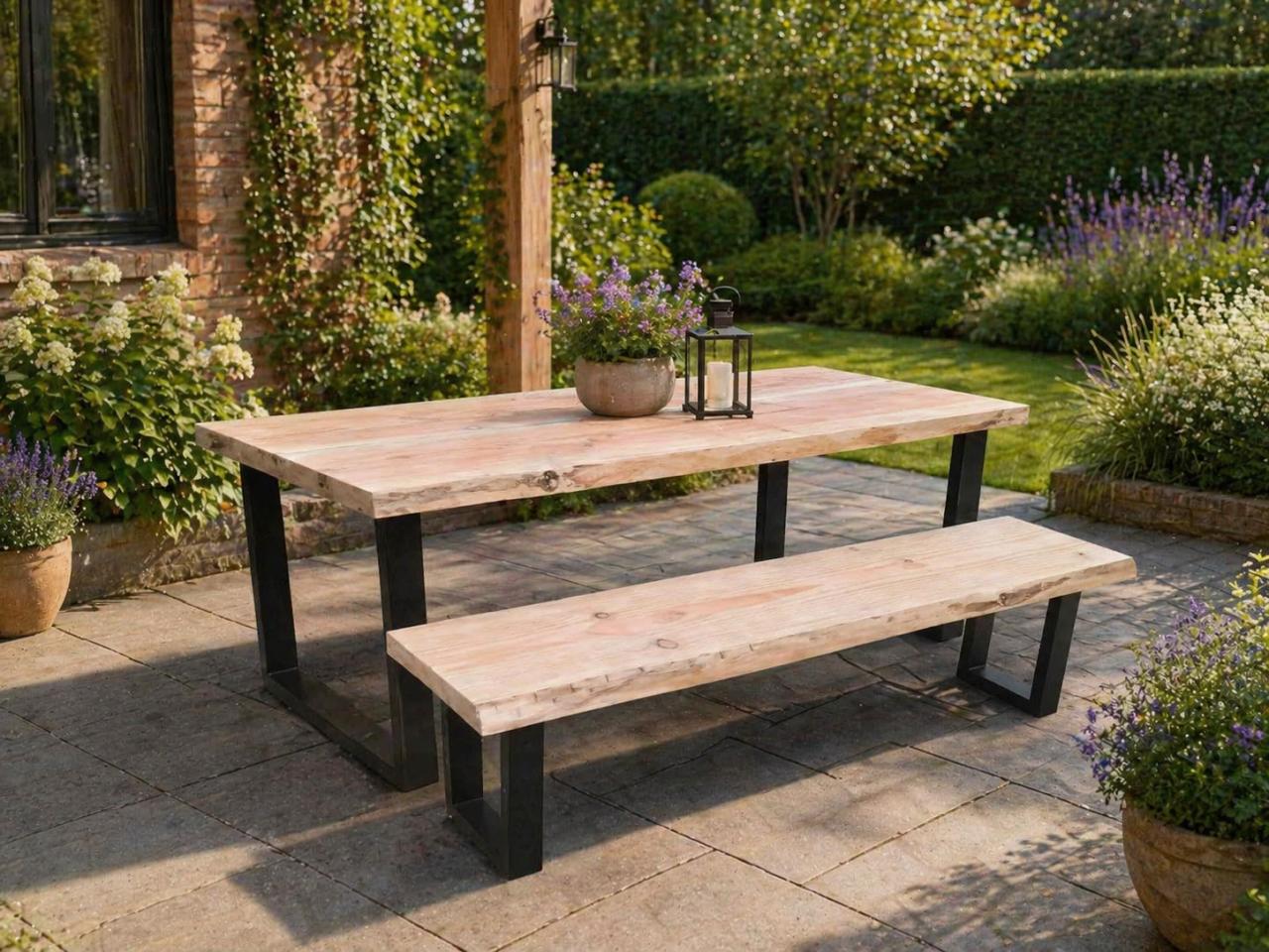 Tuinset / boomstamset in douglashout 200x100 cm Tafel + bank Nieuw