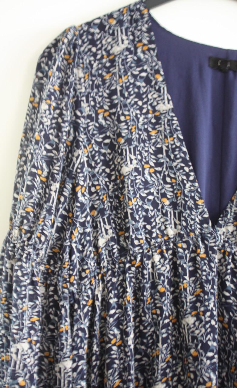 Dokerblauw jurkje met bloemen print  maat m