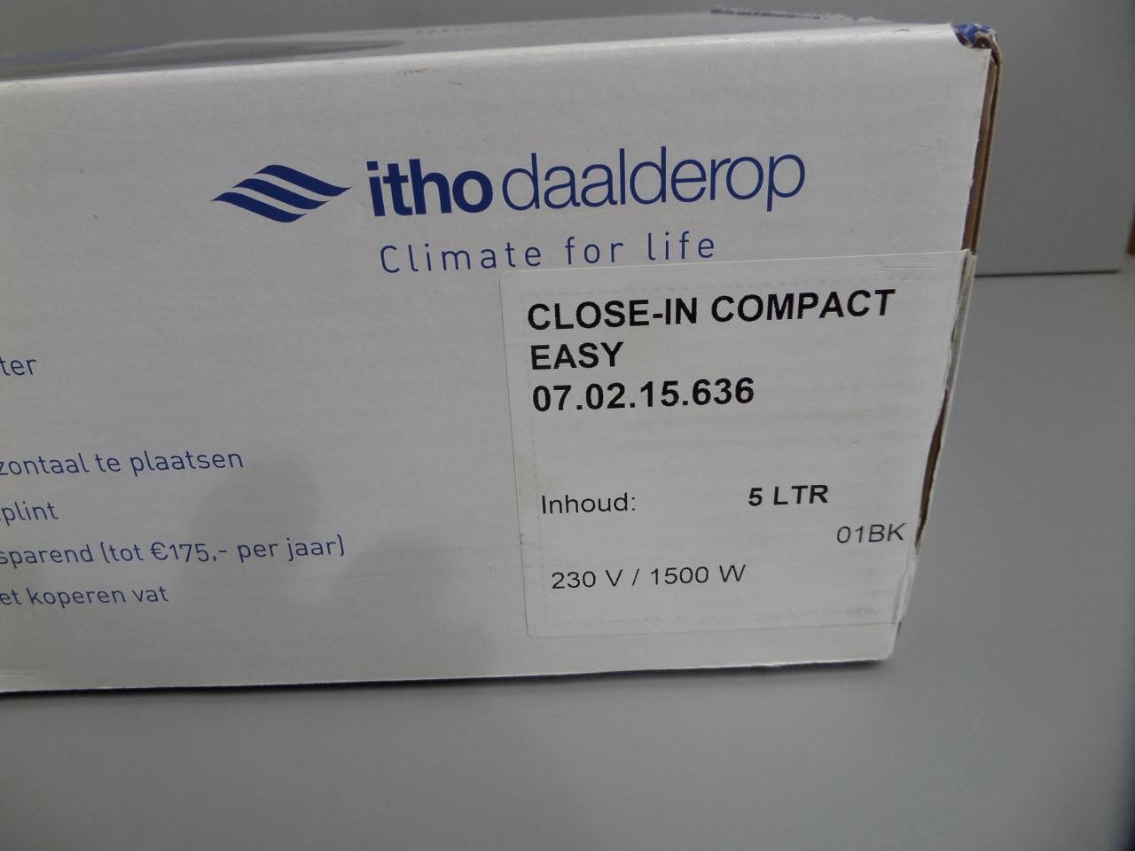 Boiler Close in van Daalderop EASY line Is een maal gevuld voor een test