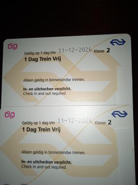 Treinkaartjes 2 x 1 dag treinvrij, geldig tot 31-12-2026