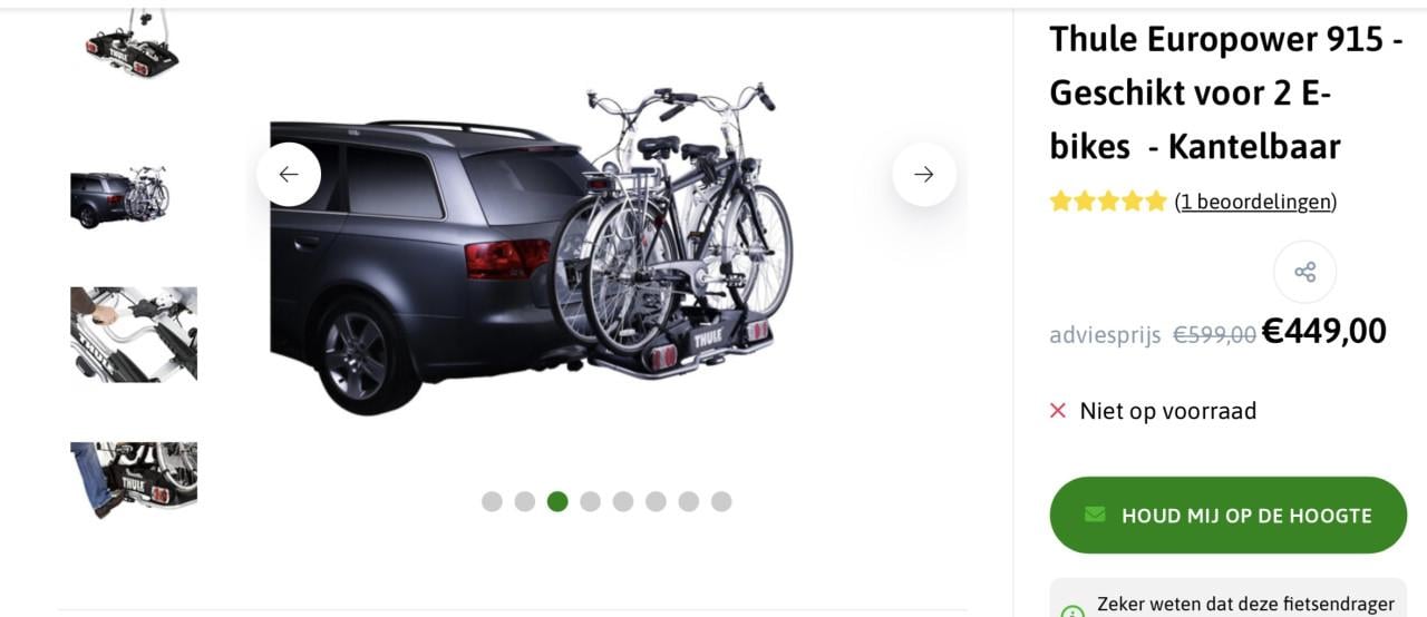 Thule euro power 915 fietsendrager voor 2 e-bikes