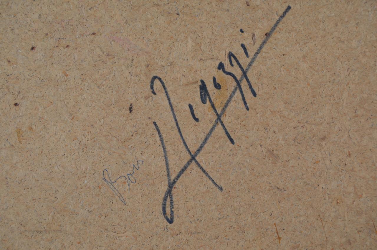 Schilderij van een bos, getiteld 'Bois' gesigneerd??