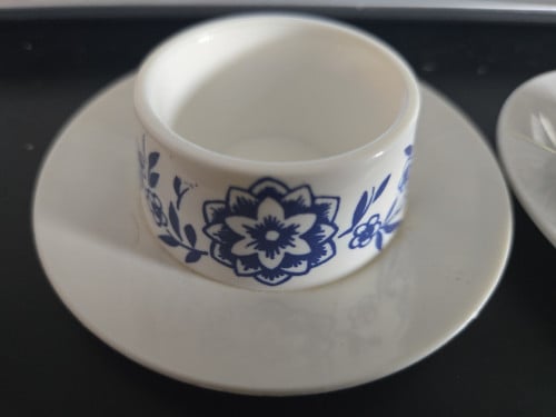 Vintage Plastic Eierdopjes Wit/Blauw Jaren '70