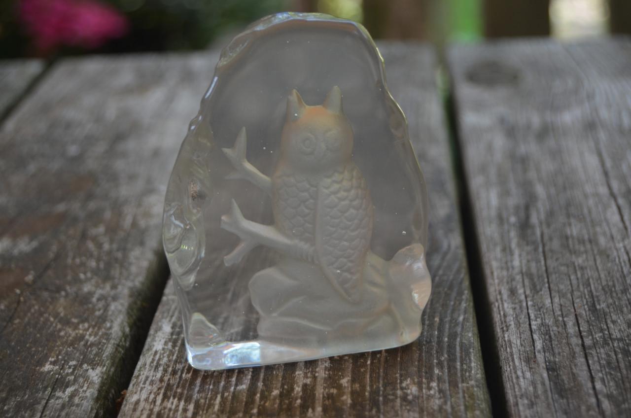 Glazen sculptuur van een uil ipst.