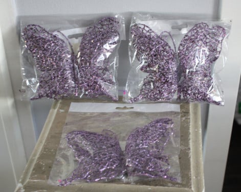 Set van  3paars glitter  vlinders op knijper