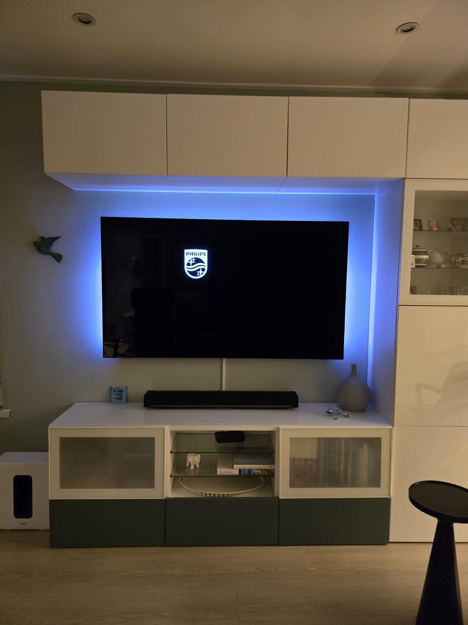 Ikea Besta Wandmeubel Hoogglans Wit/Petrol