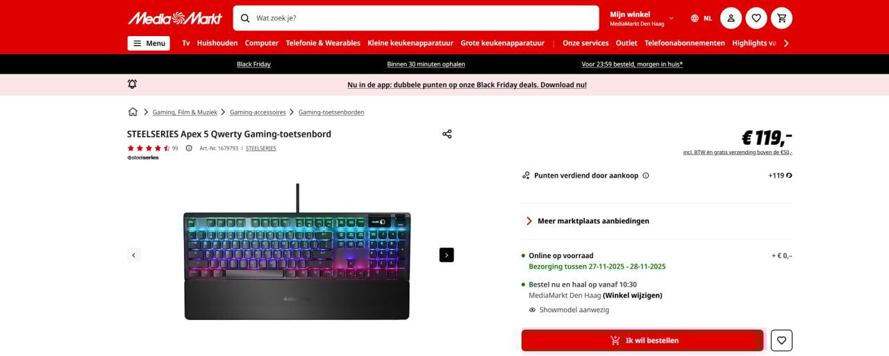 SteelSeries Apex 5 Gaming Keyboard +Gaming Headset