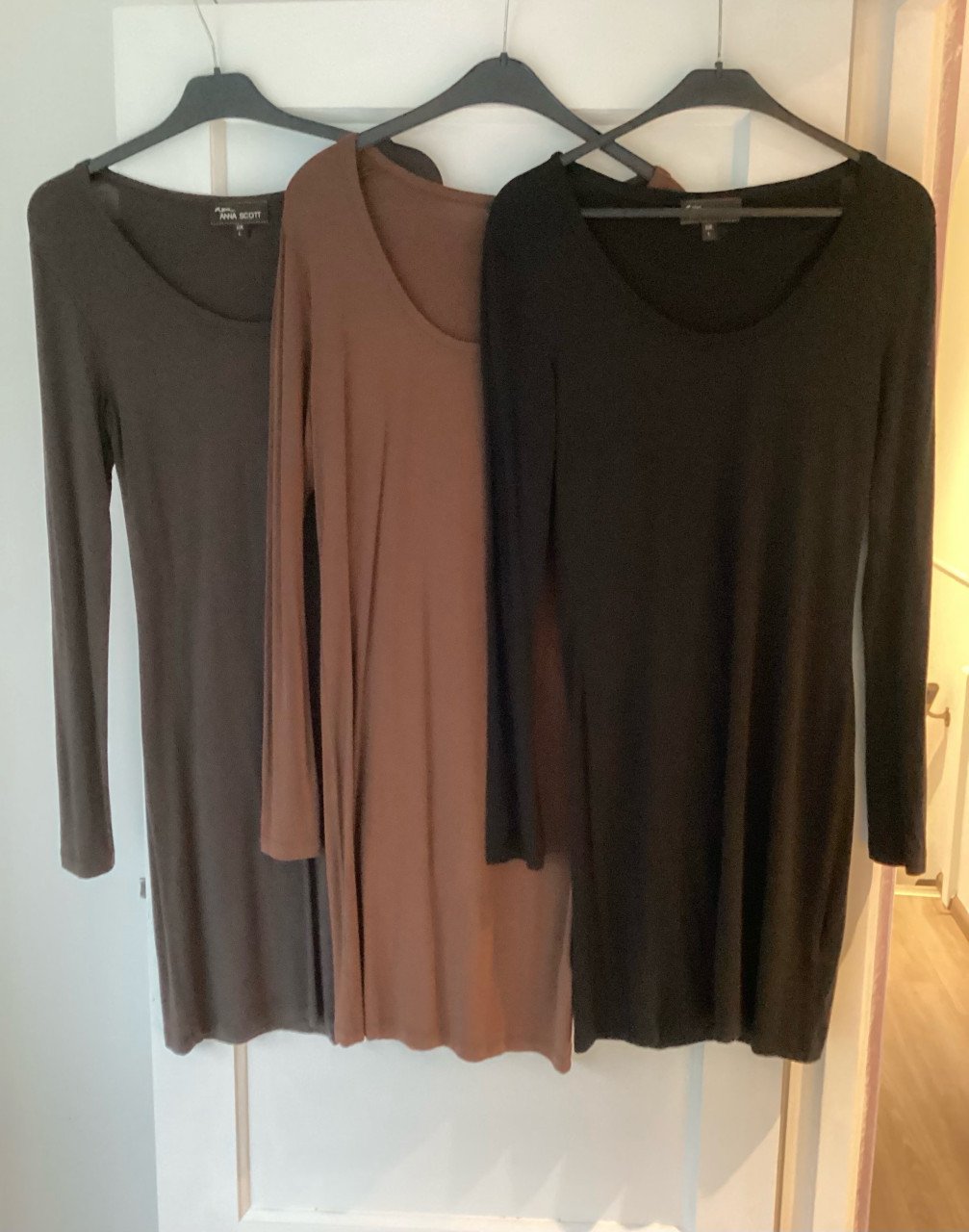 3 jurkjes anna scott zwart grijs bruin zgan maat l