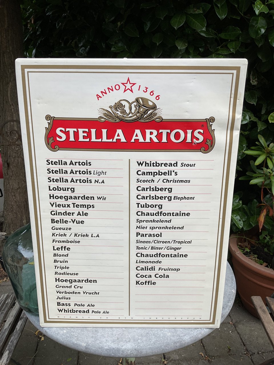 Vintage Stella Artois prijsbord