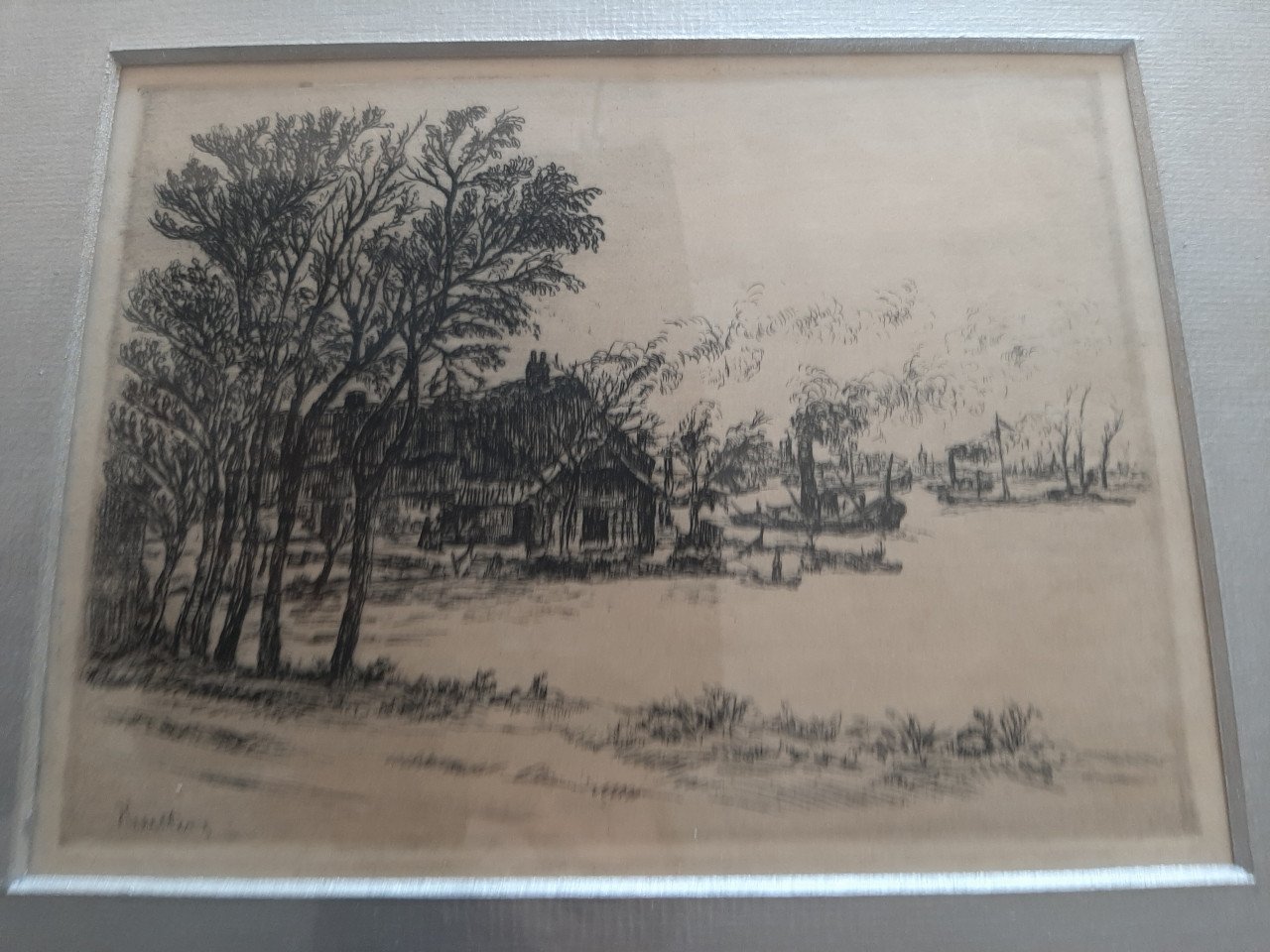Schilderijtje zwart wit met lijstje