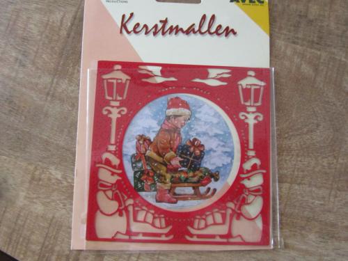 Kerstmal,,kerstman + slee en lantaarns