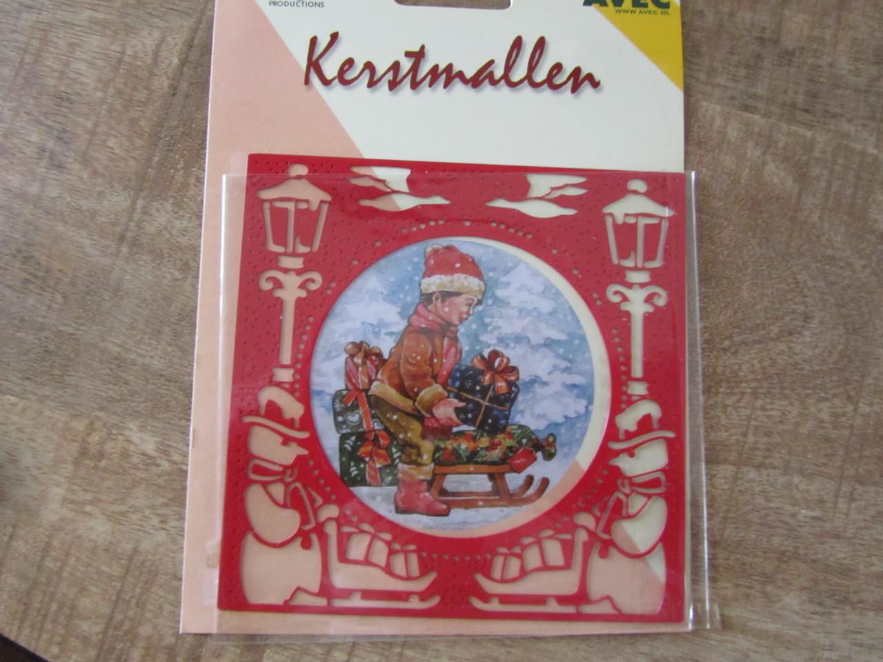 Kerstmal,,kerstman + slee en lantaarns