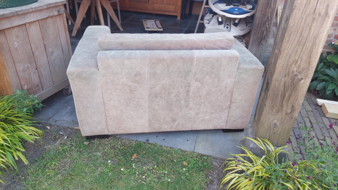 Leren love seat, taupe, gratis ophalen