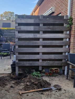 Gebruikt tuinscherm schuttingsdeel hardhout - nog prima!