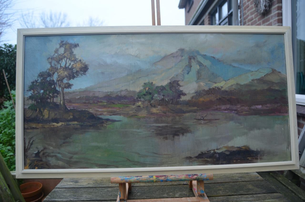 Indische school 'zicht op een rivier'